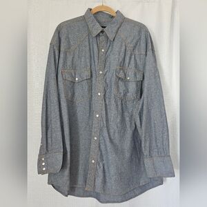 Key Shirt Mens Large Chambray Pearl Snap Western Blue Long Sleeve Denim 2XL